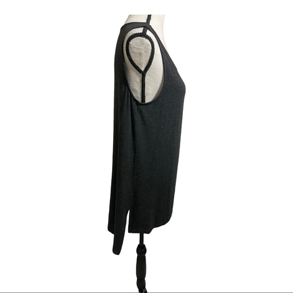 Eileen fisher round neckline side slit high low tank top grey black size small - Picture 3 of 12